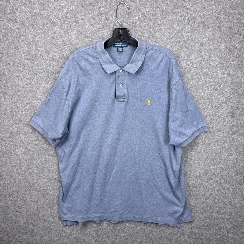 Polo Ralph Lauren Mens XXL Heather Blue Short Sleeve‎ Yellow Pony Polo Shirt